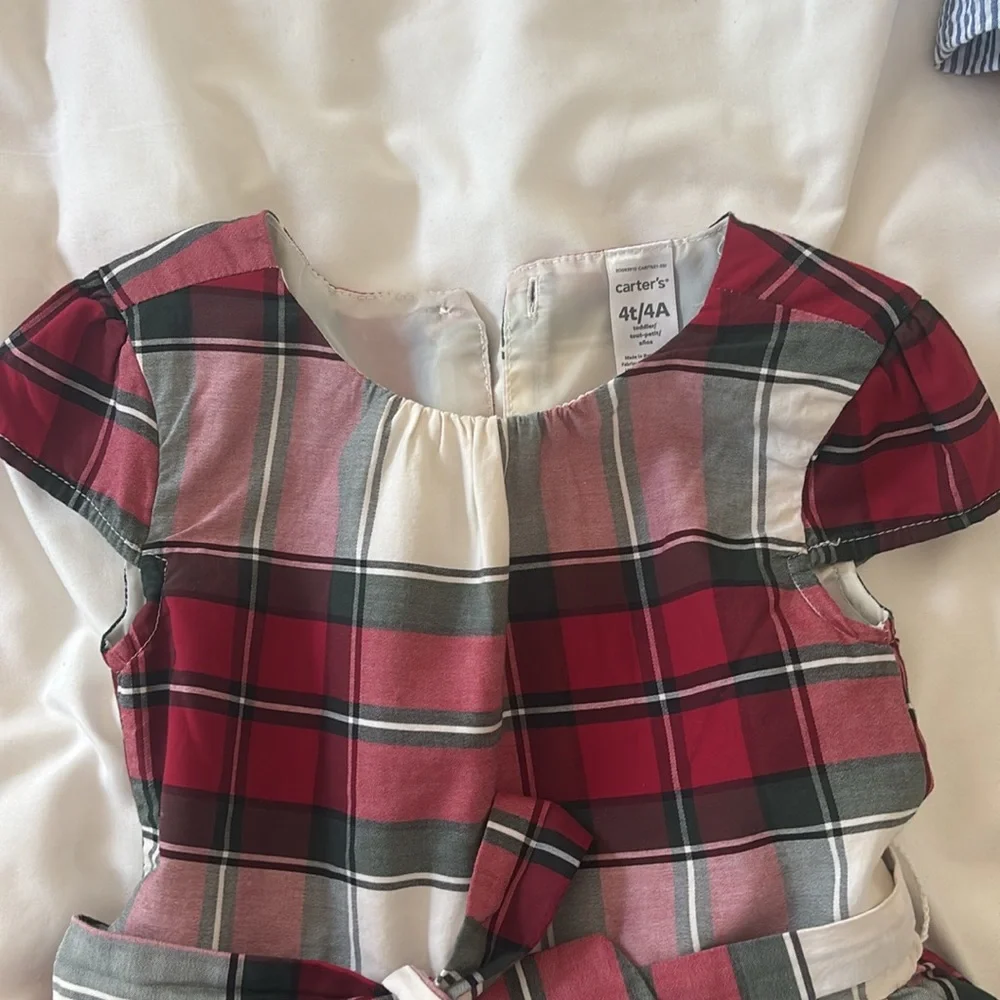 Girls Red Plaid Holiday Dress with Belt